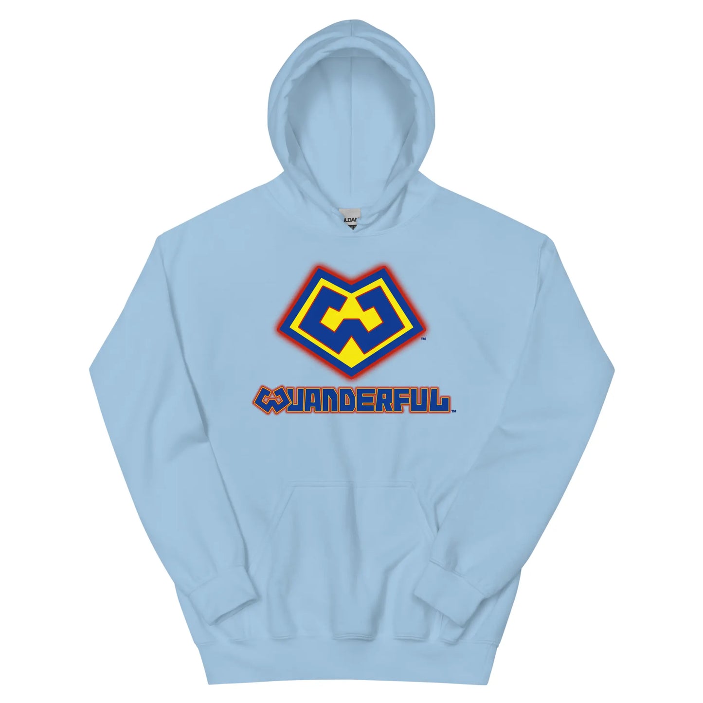 Wuanderful Locos logo on a baby light blue limited edition hoodie