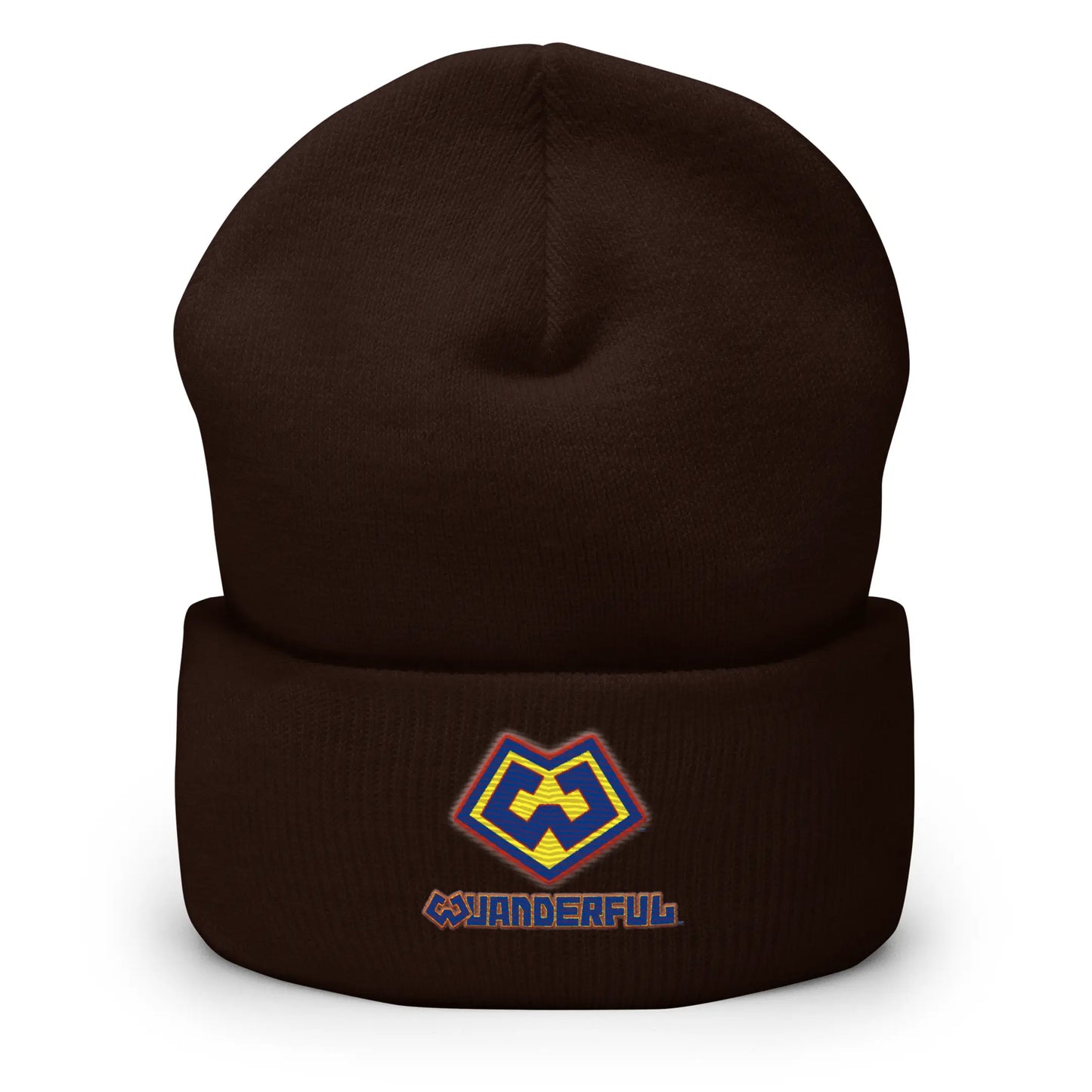 Wuanderful Locos logo on a limited edition brown knit beanie cap