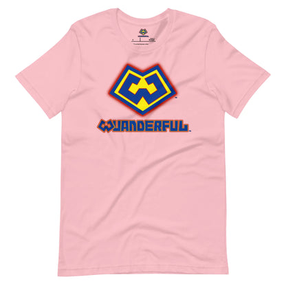 Wuanderful Locos cartoon logo on a pink limited edition t-shirt