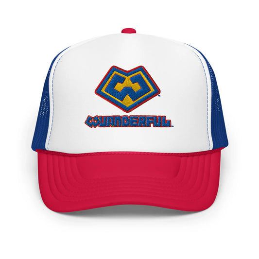 Wuanderful Locos logo on a limited edition red, royal blue and white trucker-style cap
